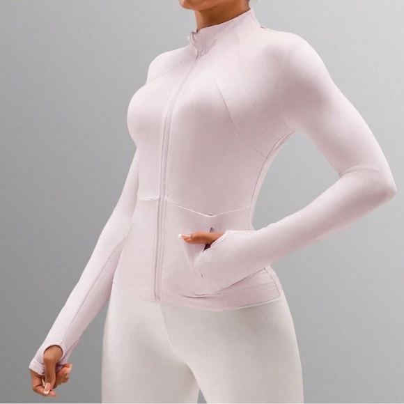 Athletic jacket zip up bomber pocket strawberry milkshake light pink NWT - Picture 3 of 5